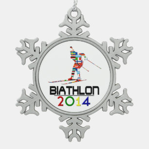 2014: Biathlon Snowflake Pewter Christmas Ornament