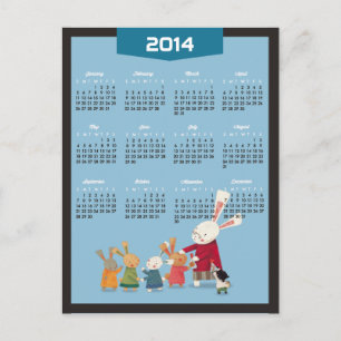 2014 Calendar - Happy New Year Bunny Rabbit Family Holiday Postcard