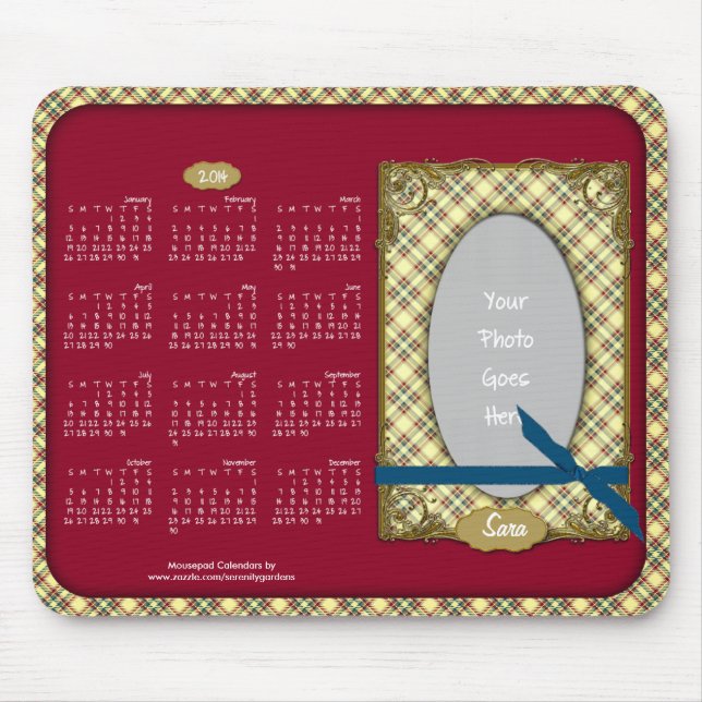 2014 Calendar Mousepad-Tartan Blue Raspberry Mouse Mat (Front)