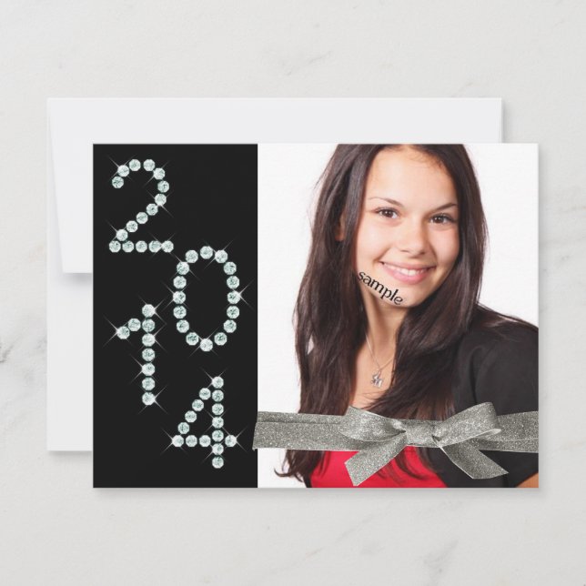 2014 Diamond Bling Glitter Ribbon Photo Graduation Invitation (Front)