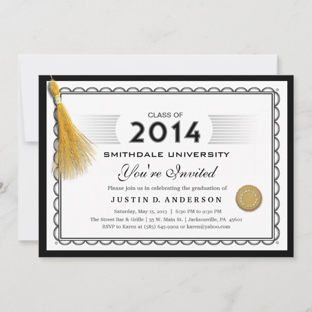 2014 Diploma Graduation Invite with Gold Tassel (Front)