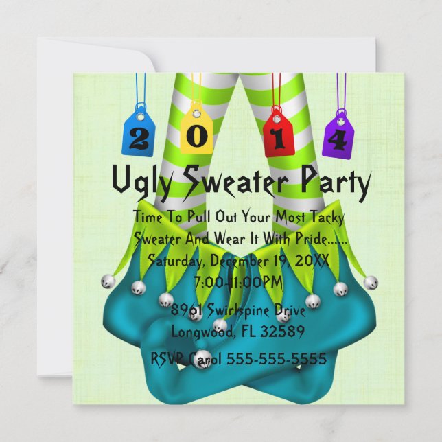 2014 Elf Shoes Ugly Sweater Holiday Party Invite (Front)