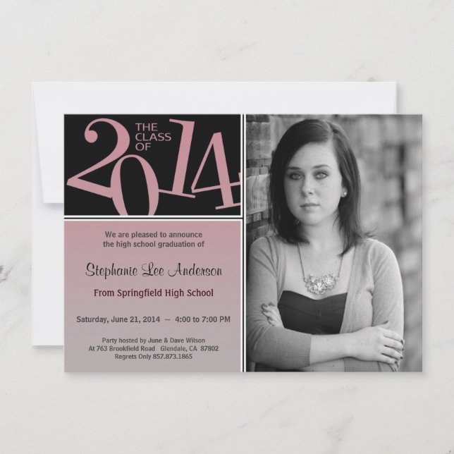 2014 Graduation Blush on Grey Invite (Front)