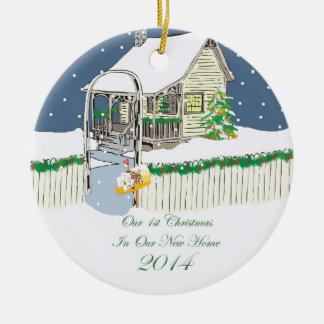2014 New Home Christmas Snowy Cottage Ceramic Tree Decoration