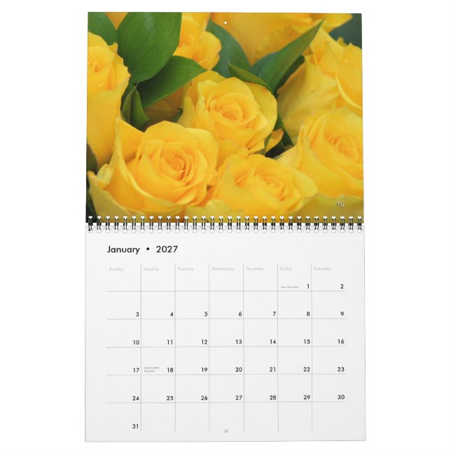 2014 Yellow Roses Calendar -EDIT YEAR as desired (Jan 2027)