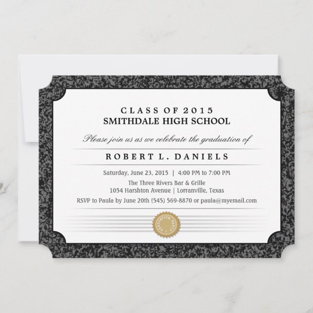 2015 Black & Grey Border Diploma Graduation Invite (Front)