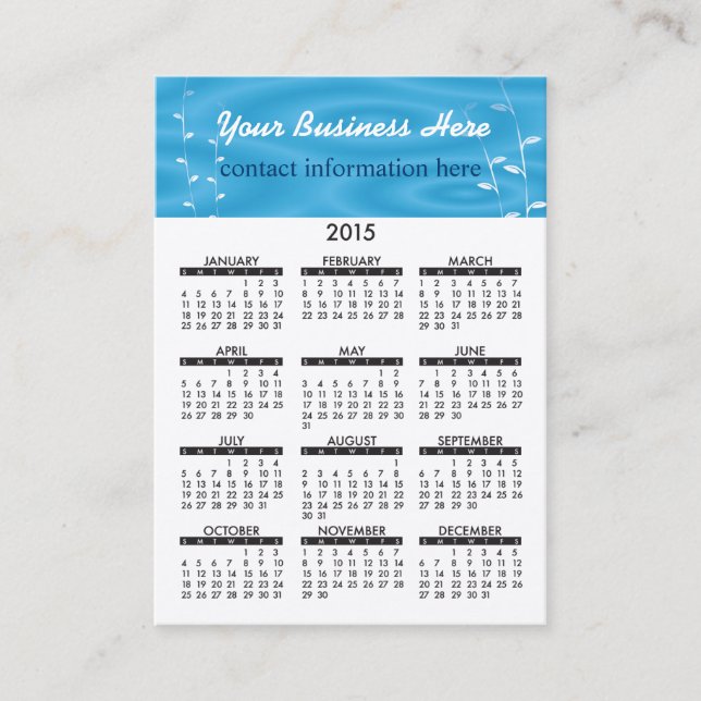 2015 Business Card Calendar Blue Spa (Front)