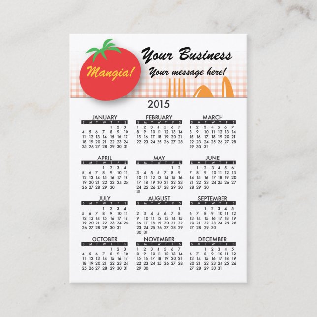 2015 Business Card Calendar Italian Dining (Front)