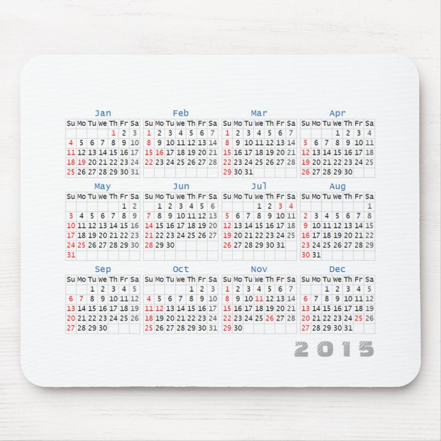 2015 Calendar Mouse pad Simple Grey and white (Front)