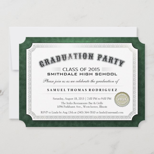 2015 Graduation Diploma Green & White Invite (Front)
