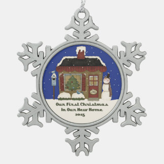 2015 New Home 1st Christmas Snowman Snowflake Pewter Christmas Ornament