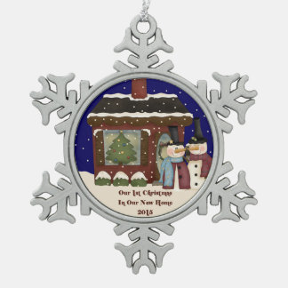 2015 New Home 1st Christmas Snowman Snowflake Pewter Christmas Ornament