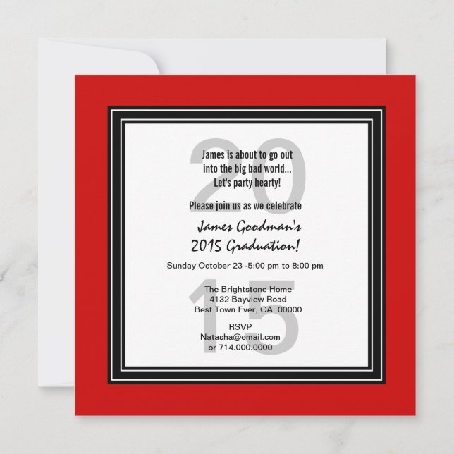 2015 or ANY YEAR Graduation Red Black White V07C Invitation (Front)