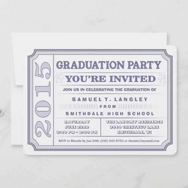 2015 Steel Blue Graduation Party Ticket Invite (Front)
