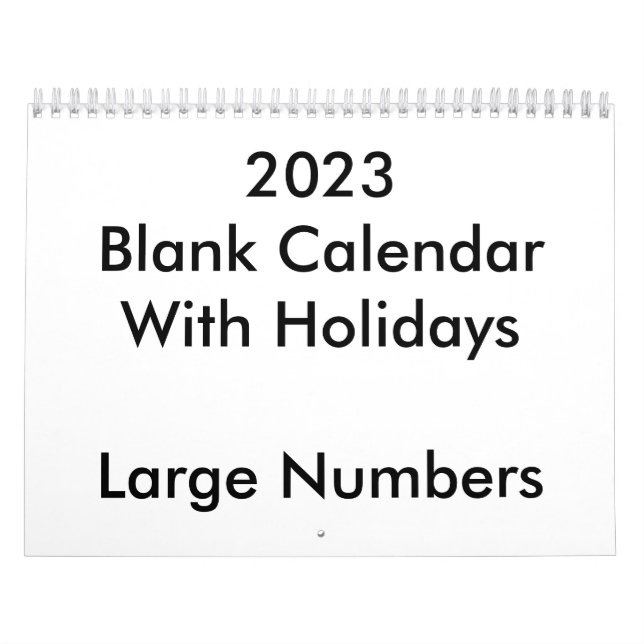 2016 Blank Calendar With Holidays Large Numbers (Cover)