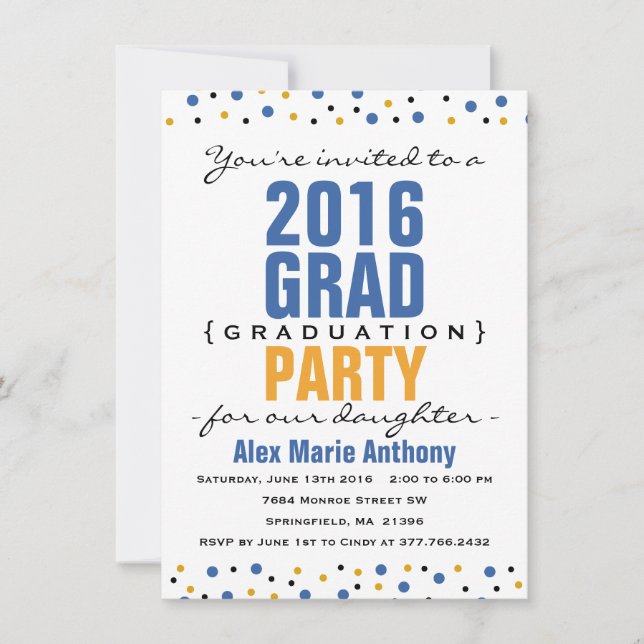 2016 Blue Graduation Party Invitation Modern Bold (Front)