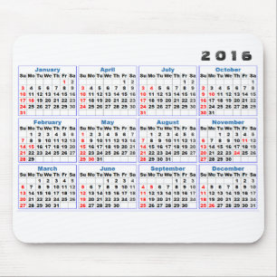 2016 Calendar Mousepad Simple Turquoise
