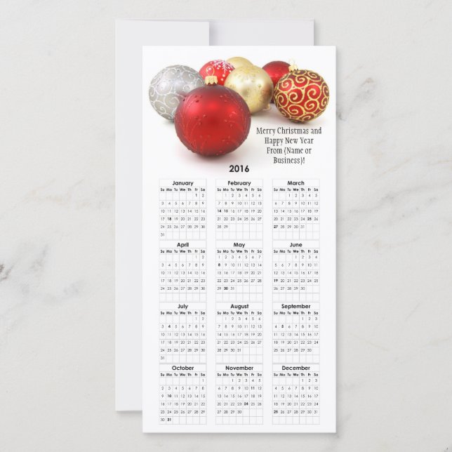 2016 Calendar Red Christmas Imprinted Business Holiday Card (Front)