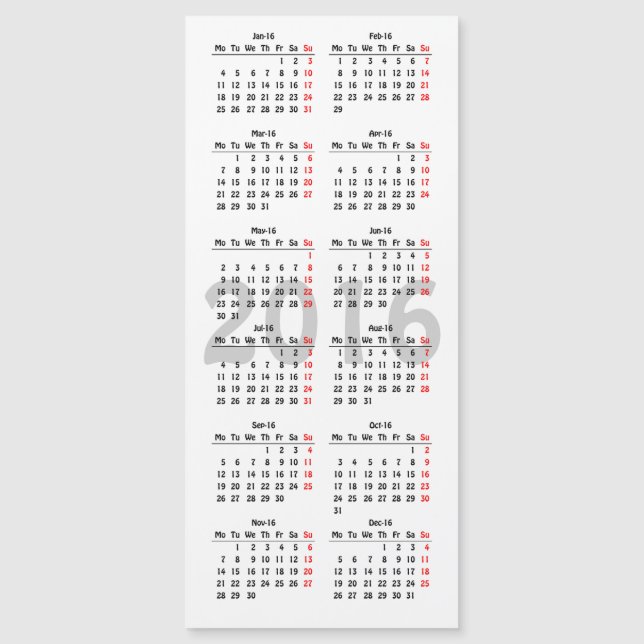 2016 calendar template (Front)