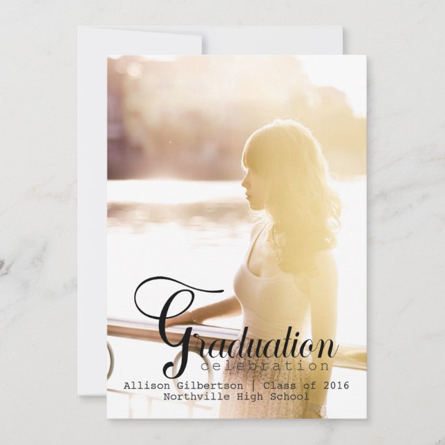2016 Calligraphy Graduation Photo Party Invitation (Front)