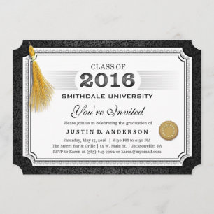2016 Diploma Graduation Invite Gold Tassel Corners