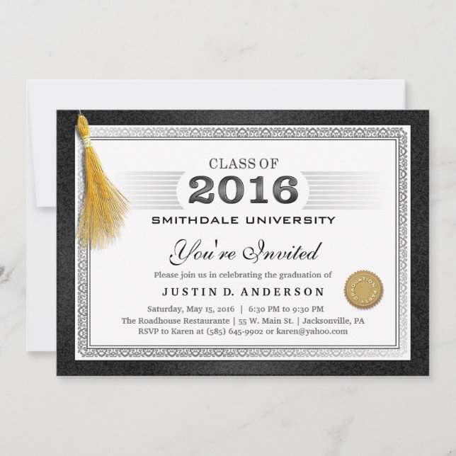 2016 Diploma Graduation Invite with Gold Tassel (Front)