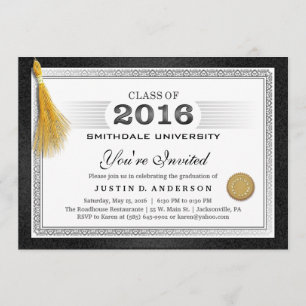 2016 Diploma Graduation Invite with Gold Tassel