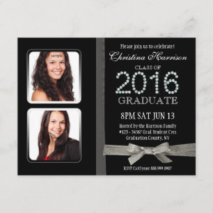 2016 Glitter and Glam Graduation with Grad Photos Invitation