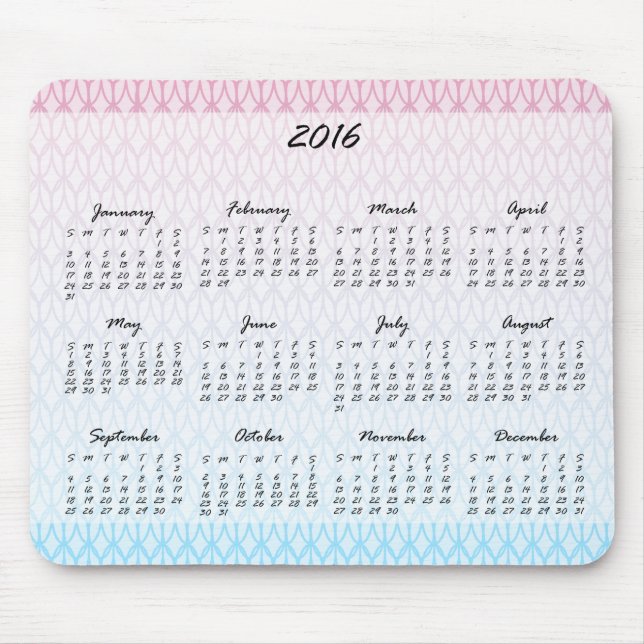 2016 Gradient Oval Pattern Calendar Mouse Mat (Front)