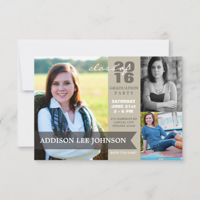 2016 Graduation Party - Classy Banner Collage Invitation (Front)