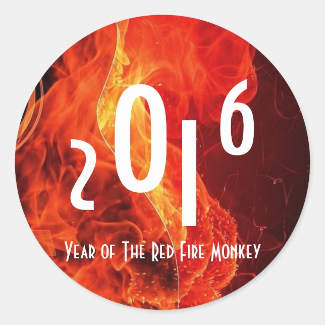 2016 Happy Chinese New Year of The Red Fire Monkey Classic Round Sticker (Front)
