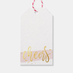 2016 HOLIDAY CHEERS hand lettered script gold pink Gift Tags