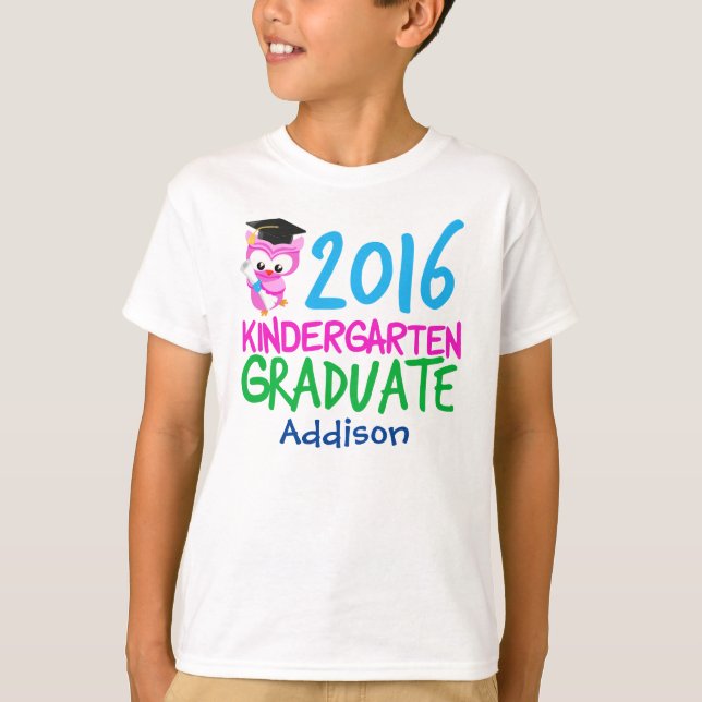 2016 Kindergarten Graduate Girl Cute Owl T-Shirt (Front)