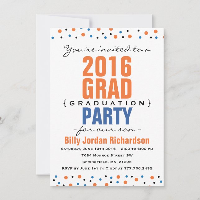 2016 Modern Graduation Party Invitation - Orange (Front)