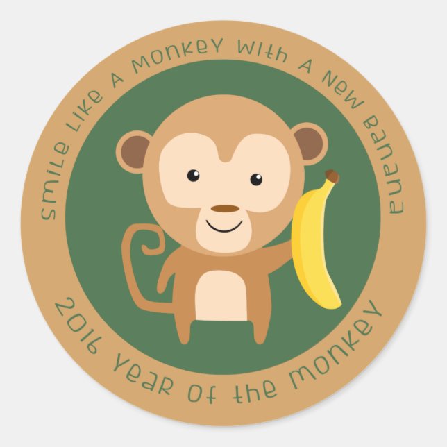 2016 Monkey Year Classic Round Sticker (Front)