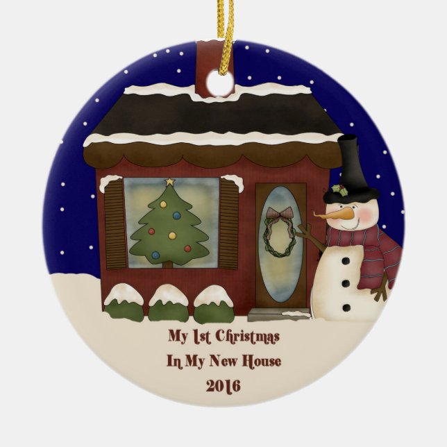 2016 My New Home Christmas Snowman Ceramic Tree Decoration (Front)