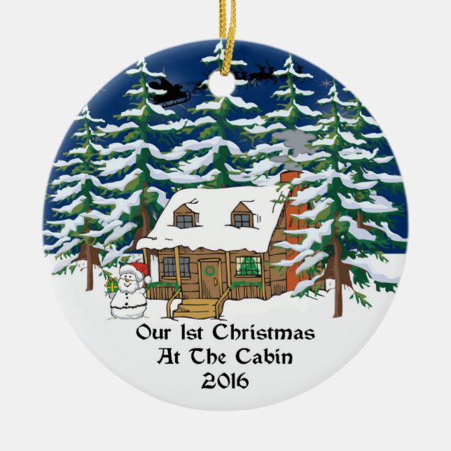 2016 New Home Christmas Cabin Ceramic Tree Decoration (Front)