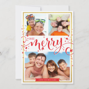 2016 PHOTO HOLIDAY be merry festive script red Card