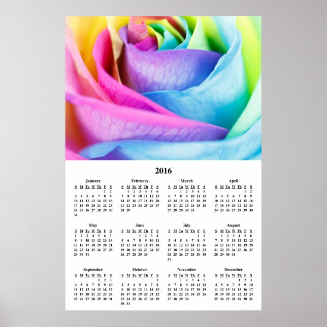 2016 Wall Calendar Rainbow Rose Poster (Front)