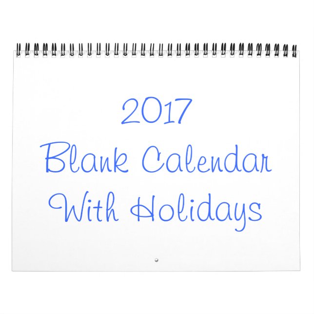 2017 Blank Calendar With Holidays (Cover)
