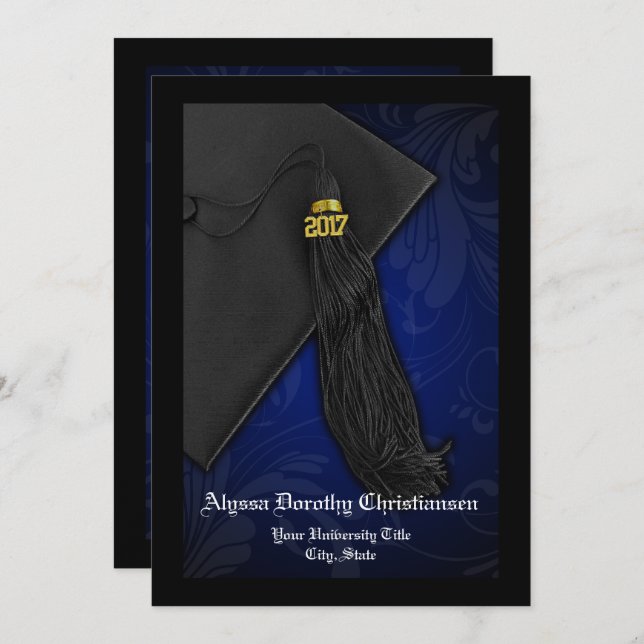 2017 Blue Tassel Charm College Custom Graduation Invitation (Front/Back)