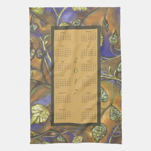 2017 Calendar Leaves Kitchen Tea Towel (Vertical)