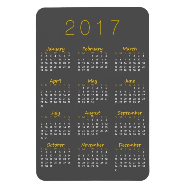 2017 Calendar Magnet - Golden Yellow & Dark Grey (Vertical)