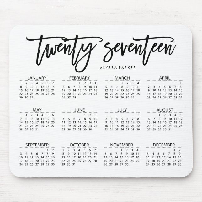 2017 Calendar | Modern Typography Mouse Mat (Front)