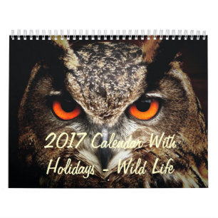 2017 Calendar With Holidays - Wild Life
