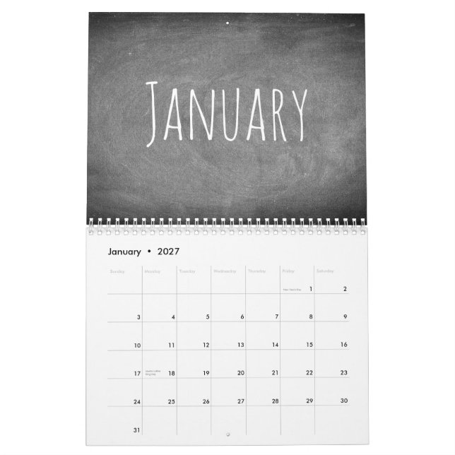 2017 Chalkboard Calendar Black and White Text (Jan 2027)