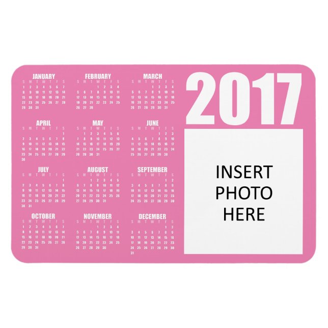 2017 Custom Photo Calendar Magnet - Light Pink (Horizontal)