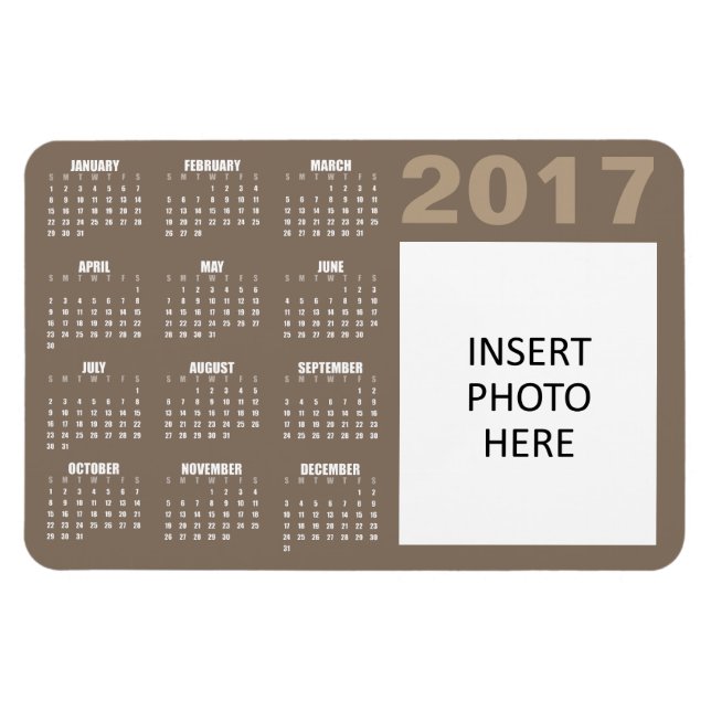 2017 Custom Photo or Logo Calendar Magnet - Brown (Horizontal)