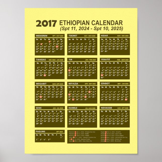 2017 Ethiopian New Year Calendar 2024/2025 Poster (Front)