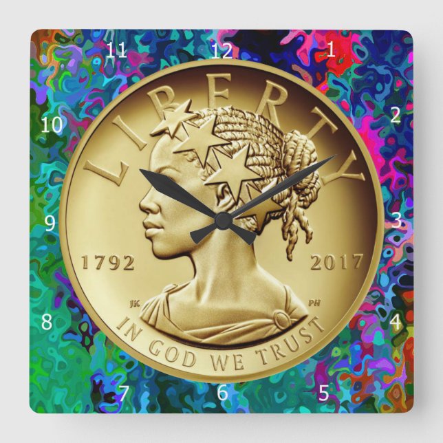 2017 GOLD LADY LIBERTY COIN-- SQUARE WALL CLOCK (Front)